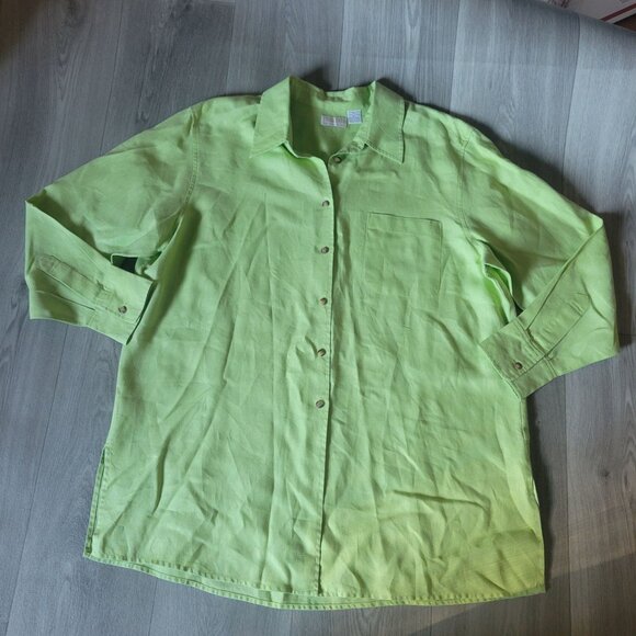 Elisabeth Womens Long-Sleeve Light Green Button-Up Linen Shirt Size 16 - Picture 2 of 6
